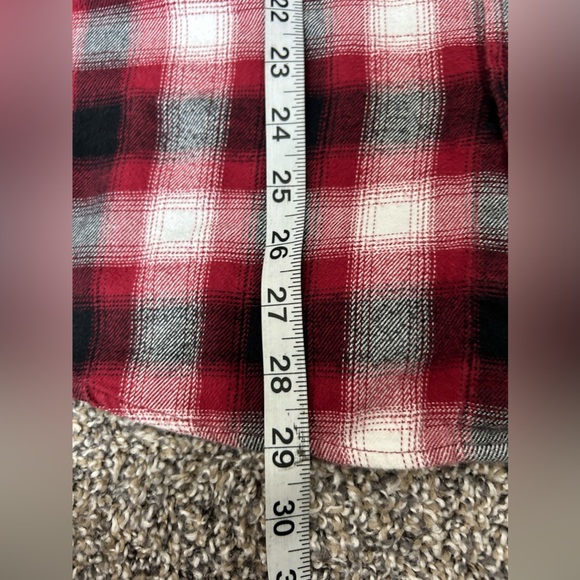 American Eagle 100% cotton red, black, white Plaid Hooded Shirt size large - Picture 5 of 7
